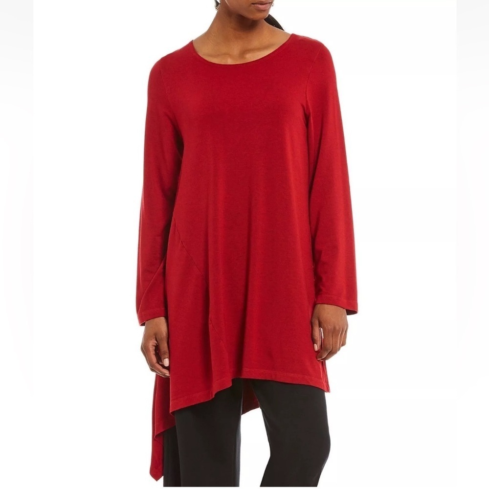 Bryn Walker Firelight Red Sway Tunic Top Asymmetrical Hem MSRP $148 Size XL